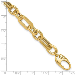 14K Polished and Textured Fancy Link Bracelet