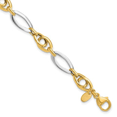 14k Two-Tone Polished 8.25mm Fancy Oval Link 7.75 inch Bracelet