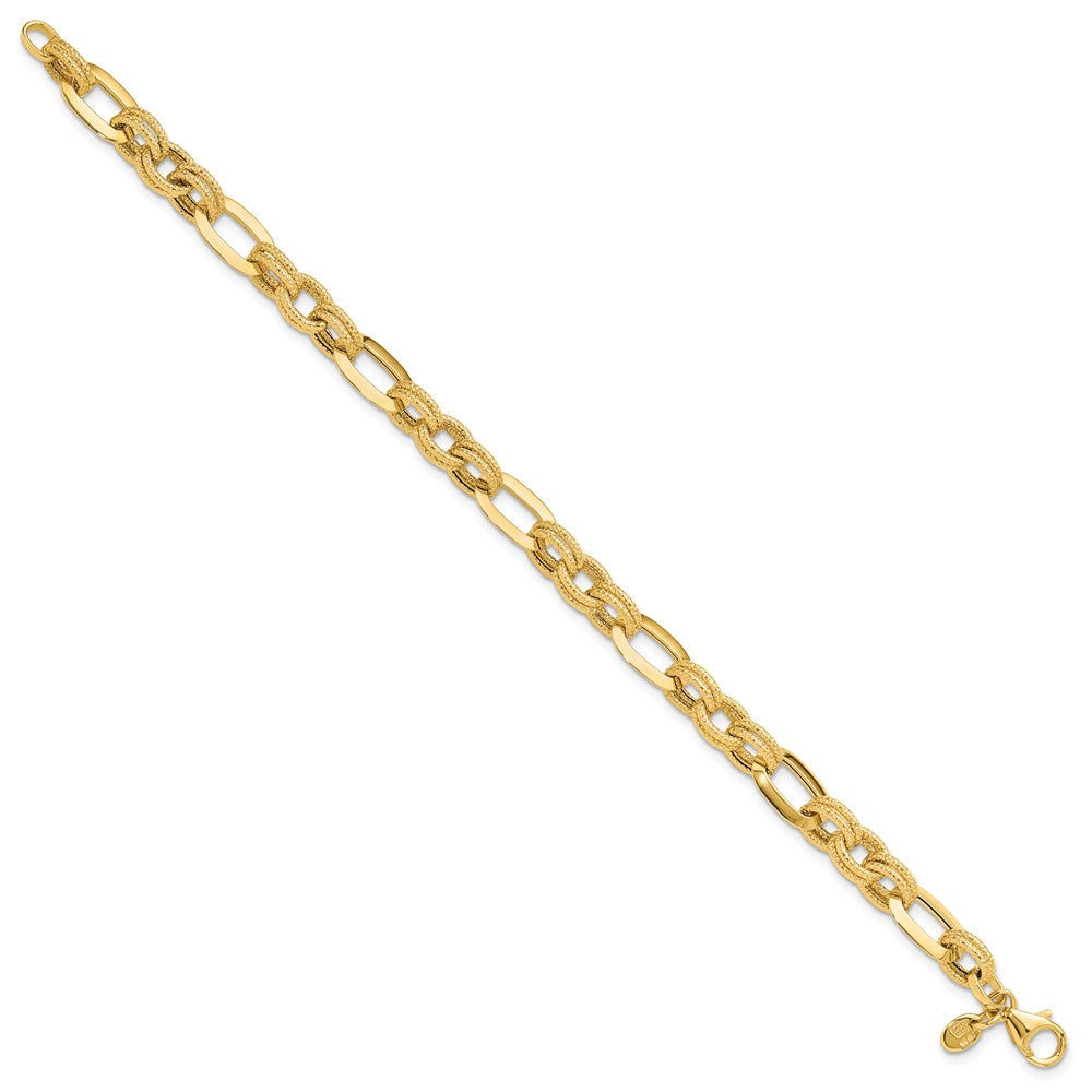 14K Polished and Textured Fancy Link Bracelet