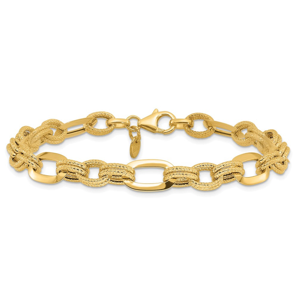 14K Polished and Textured Fancy Link Bracelet