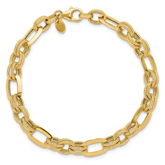 14K Polished and Textured Fancy Link Bracelet