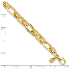 14K Polished and Textured Fancy Link Bracelet