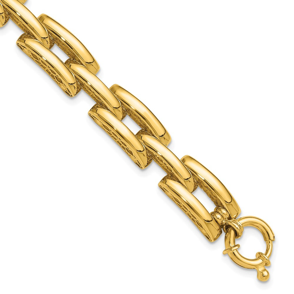 14K Polished 8.9mm Fancy Square Link 7.5 inch Bracelet