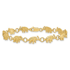 14k Polished and Textured Elephant 8 inch Bracelet