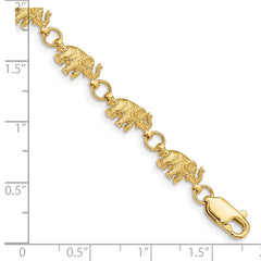 14k Polished and Textured Elephant 8 inch Bracelet