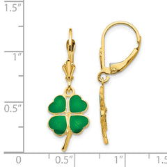 14k Enameled Clover Leverback Earrings