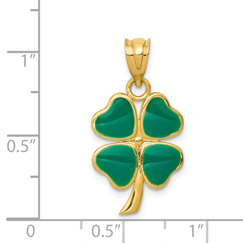 14k Enameled Four Leaf Clover Pendant