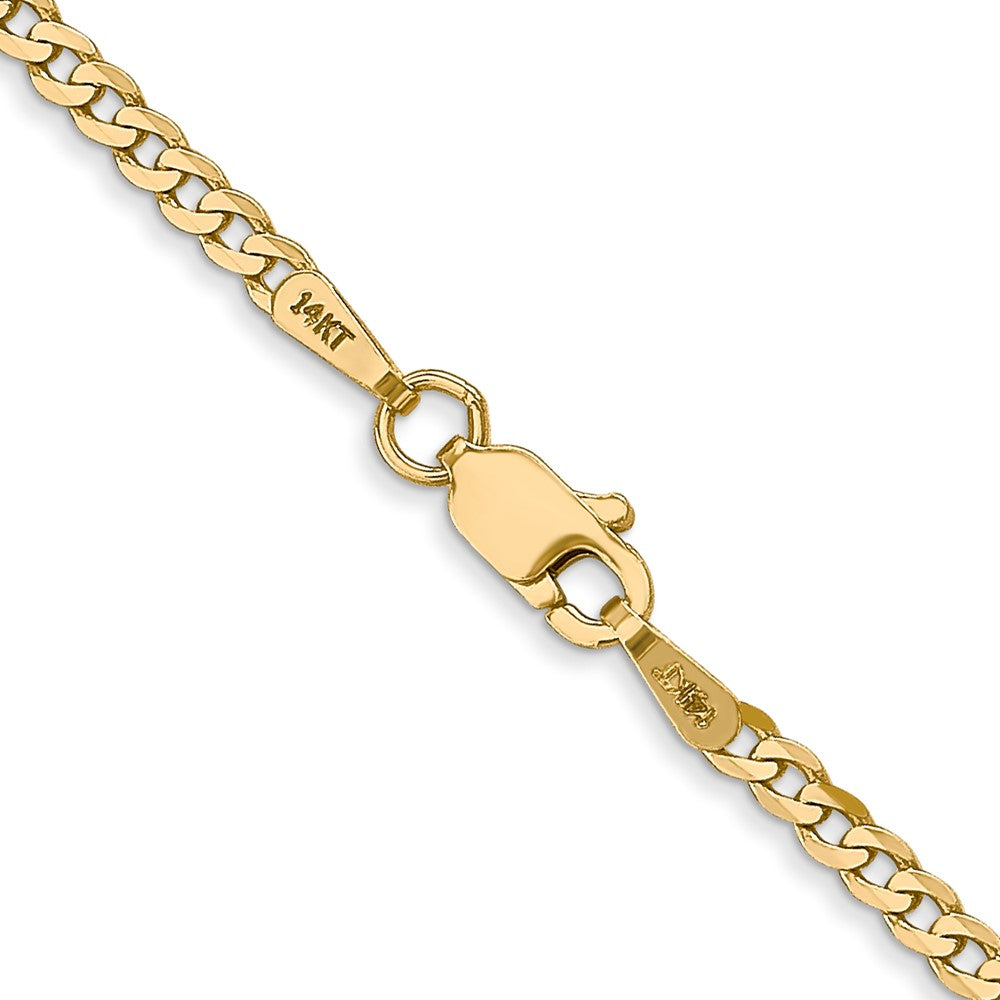 14K 24 inch 2.2mm Flat Beveled Curb with Lobster Clasp Chain