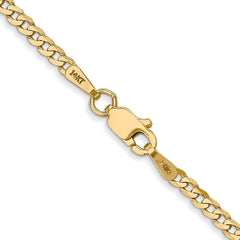 14K 24 inch 2.2mm Flat Beveled Curb with Lobster Clasp Chain