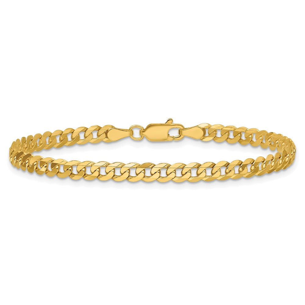 14K 9 inch 3.9mm Flat Beveled Curb with Lobster Clasp Chain