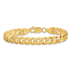 14K 8 inch 7.25mm Flat Beveled Curb with Lobster Clasp Bracelet