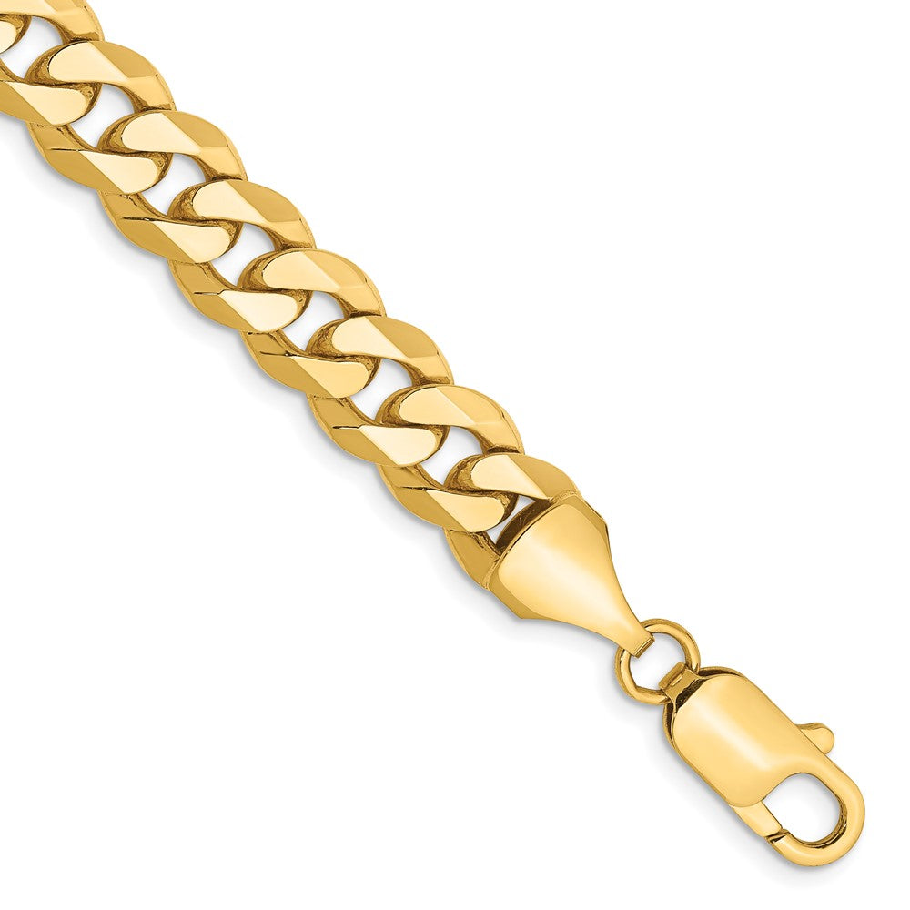 14K 9 inch 8.5mm Flat Beveled Curb with Lobster Clasp Chain