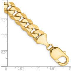 14K 8.5 inch 9.5mm Flat Beveled Curb with Lobster Clasp Bracelet