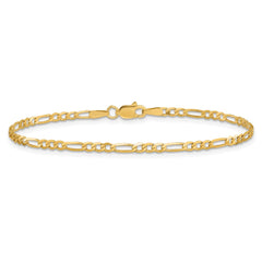 14K 7 inch 2.25mm Flat Figaro with Lobster Clasp Bracelet