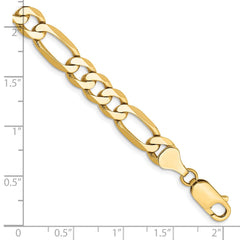 14K 7 inch 7mm Flat Figaro with Lobster Clasp Bracelet