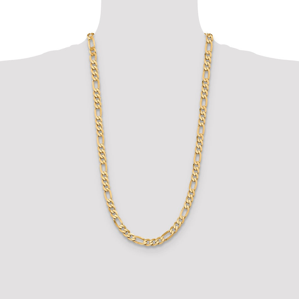 14K 28 inch 7.5mm Flat Figaro with Lobster Clasp Chain