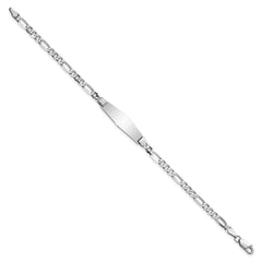 14k White Gold Polished Solid Chain/Solid Plate Figaro Link Soft Diamond Shape 24.5x7.5mm Plate 8 inch ID Bracelet - 2