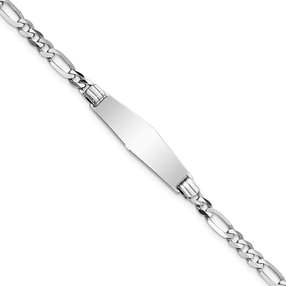 14k White Gold Polished Solid Chain/Solid Plate Figaro Link Soft Diamond Shape 24.5x7.5mm Plate 8 inch ID Bracelet - 2