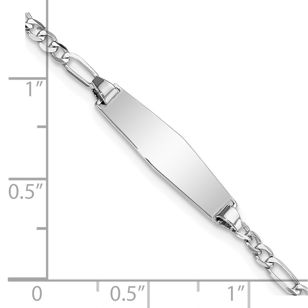 14k White Gold Polished Solid Chain/Solid Plate Figaro Link Soft Diamond Shape 19.5x5.5mm Plate 6 inch Baby/Child ID Bracelet