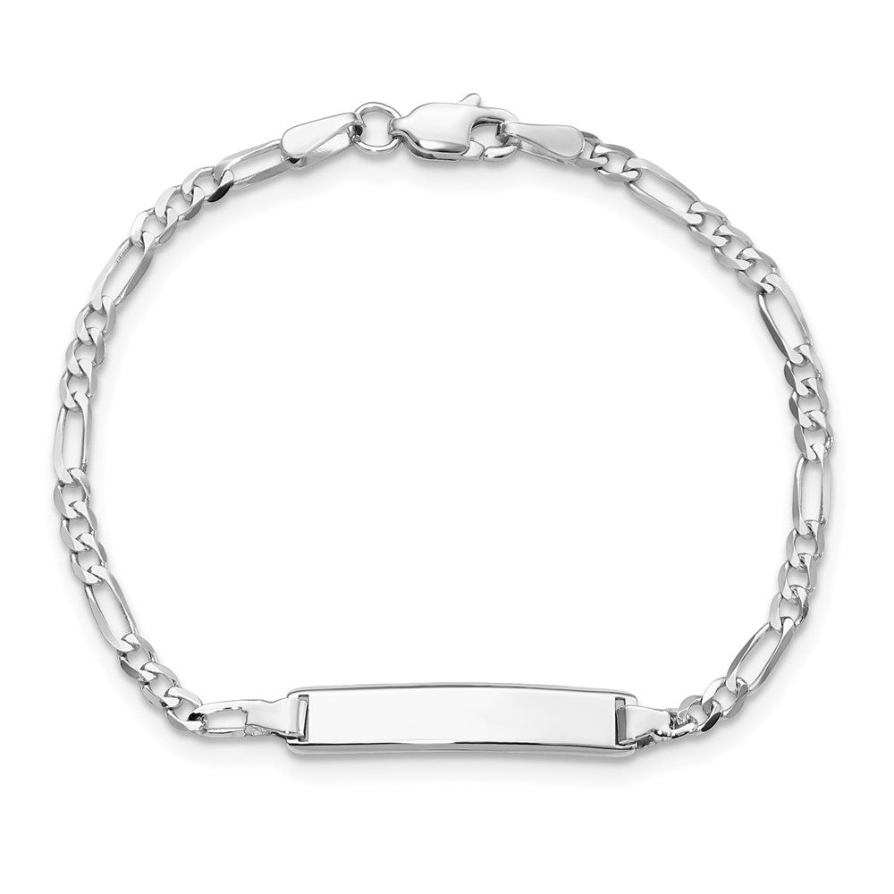 14k White Gold Polished Solid Chain/Solid Plate Figaro Link 20x4.5mm Plate 5.5 inch Baby/Child ID Bracelet