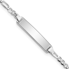 14k White Gold Polished Solid Chain/Solid Plate Figaro Link 20x4.5mm Plate 6 inch Baby/Child ID Bracelet