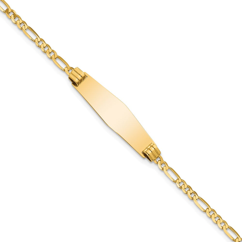 14k Polished Solid Chain/Solid Plate Figaro Link Soft Diamond Shape 24.5x7.3mm Plate 7 inch ID Bracelet - 2