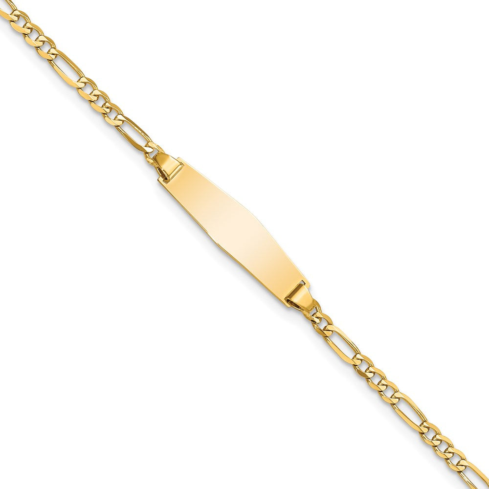 14k Polished Solid Chain/Solid Plate Figaro Link Soft Diamond Shape 19.5x5mm Plate 6 inch Baby/Child ID Bracelet