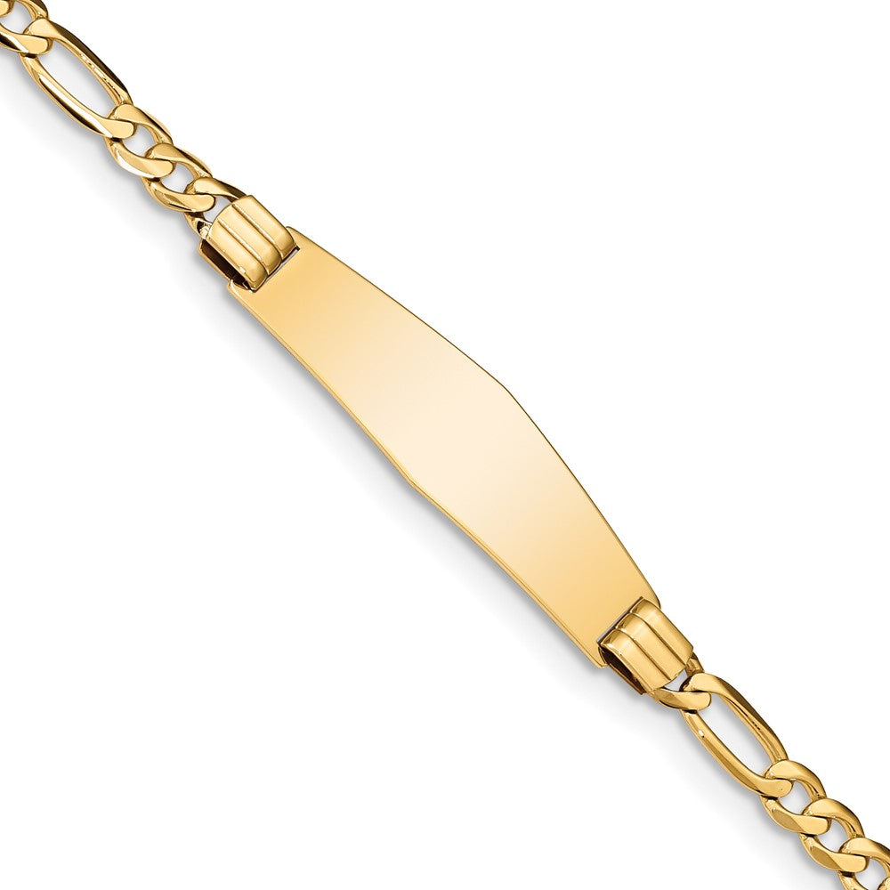 14k Polished Solid Chain/Solid Plate Figaro Link Soft Diamond Shape 33x9mm Plate 7 inch ID Bracelet