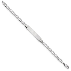 14k White Gold Polished Solid Chain/Solid Plate Figaro Link  33.5x6mm Plate 8 inch ID Bracelet