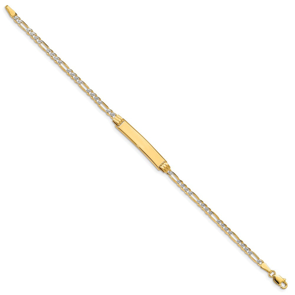 14k Polished with Rhodium Pavâ Solid Chain/Solid Plate Figaro Link 25.5x5mm Plate 8 inch ID Bracelet