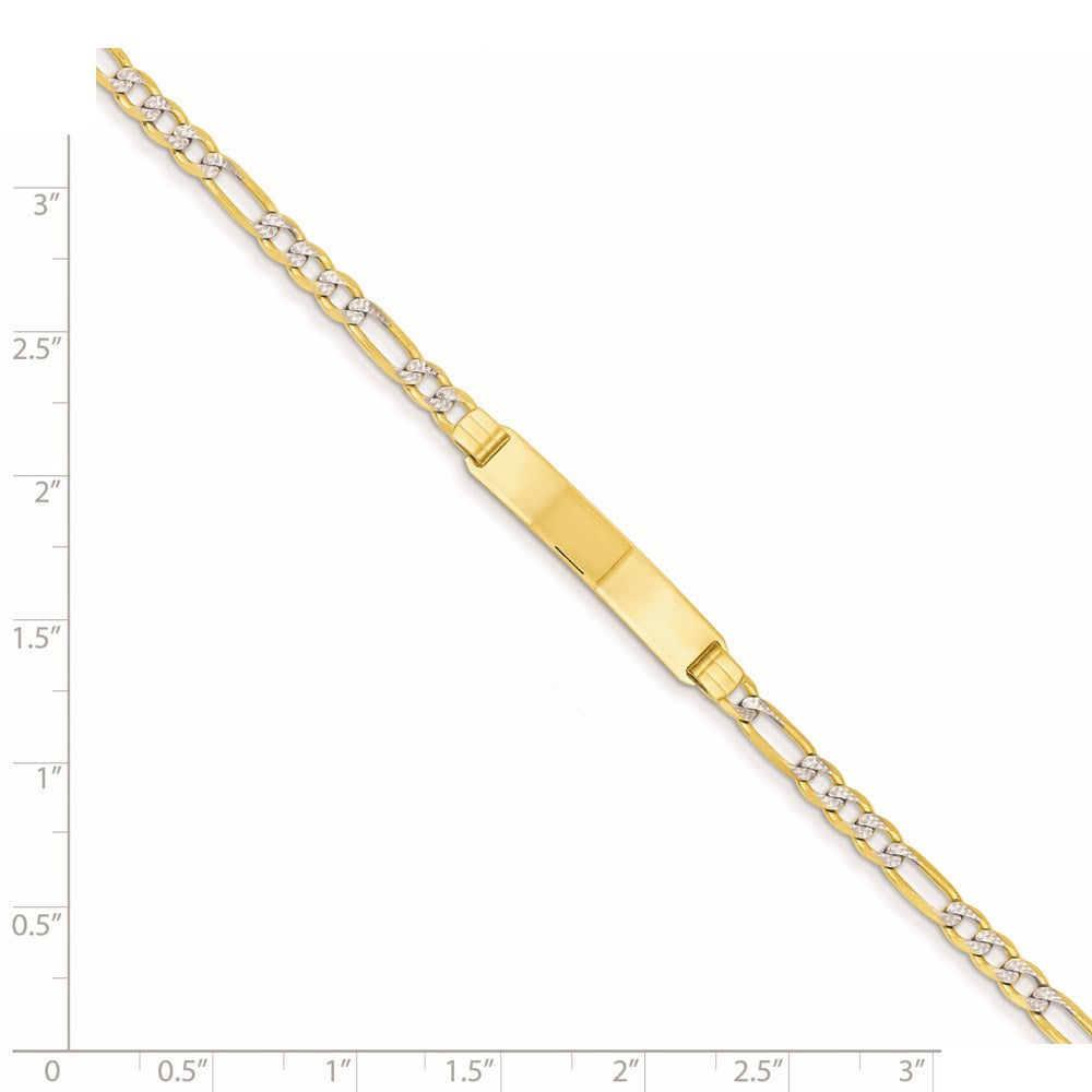 14k Polished with Rhodium Pavâ Solid Chain/Solid Plate Figaro Link 25.5x5mm Plate 7 inch ID Bracelet - 2