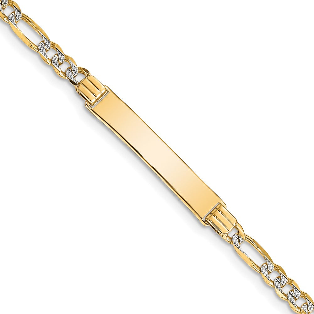 14k Polished with Rhodium Pavâ Solid Chain/Solid Plate Figaro Link 25.5x5mm Plate 7 inch ID Bracelet - 2