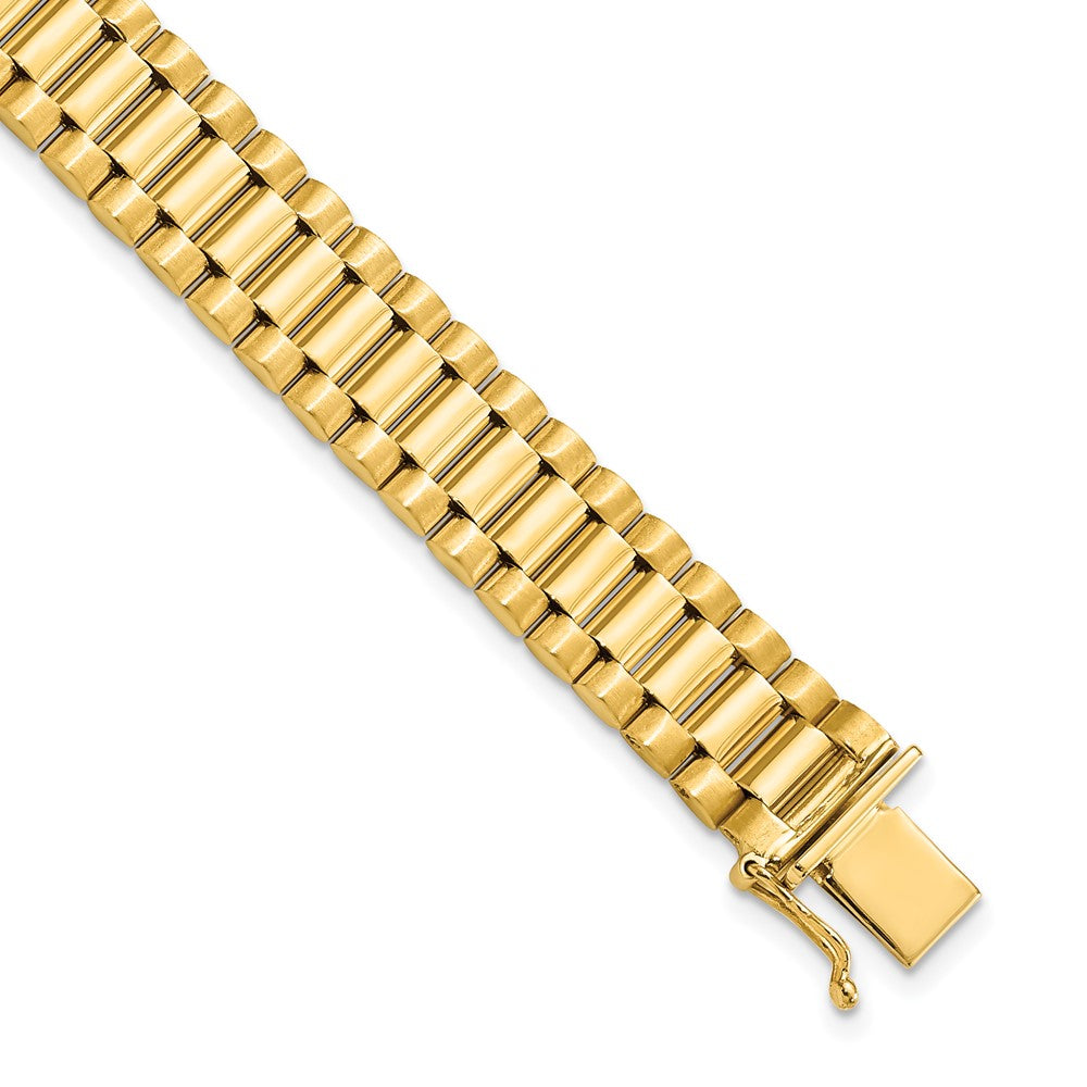 14k Polished and Satin 10mm Mens Fancy Link 8 inch Bracelet