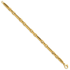 14K Polished and Textured 7.2mm Greek Key Design Figaro Cable Link 8 inch Bracelet