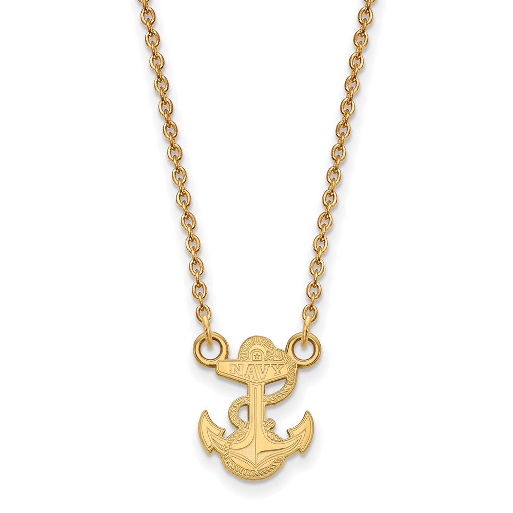 Sterling Silver Gold-plated LogoArt US Naval Academy Anchor Small Pendant 18 inch Necklace