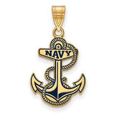 Sterling Silver Gold-plated LogoArt US Naval Academy Anchor Large Enameled Pendant
