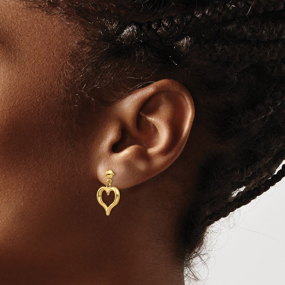 14K Gold Polished Heart Post Dangle Earrings