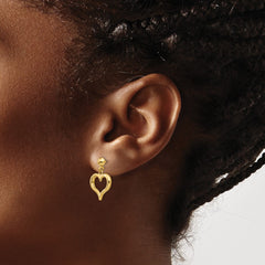 14K Gold Polished Heart Post Dangle Earrings