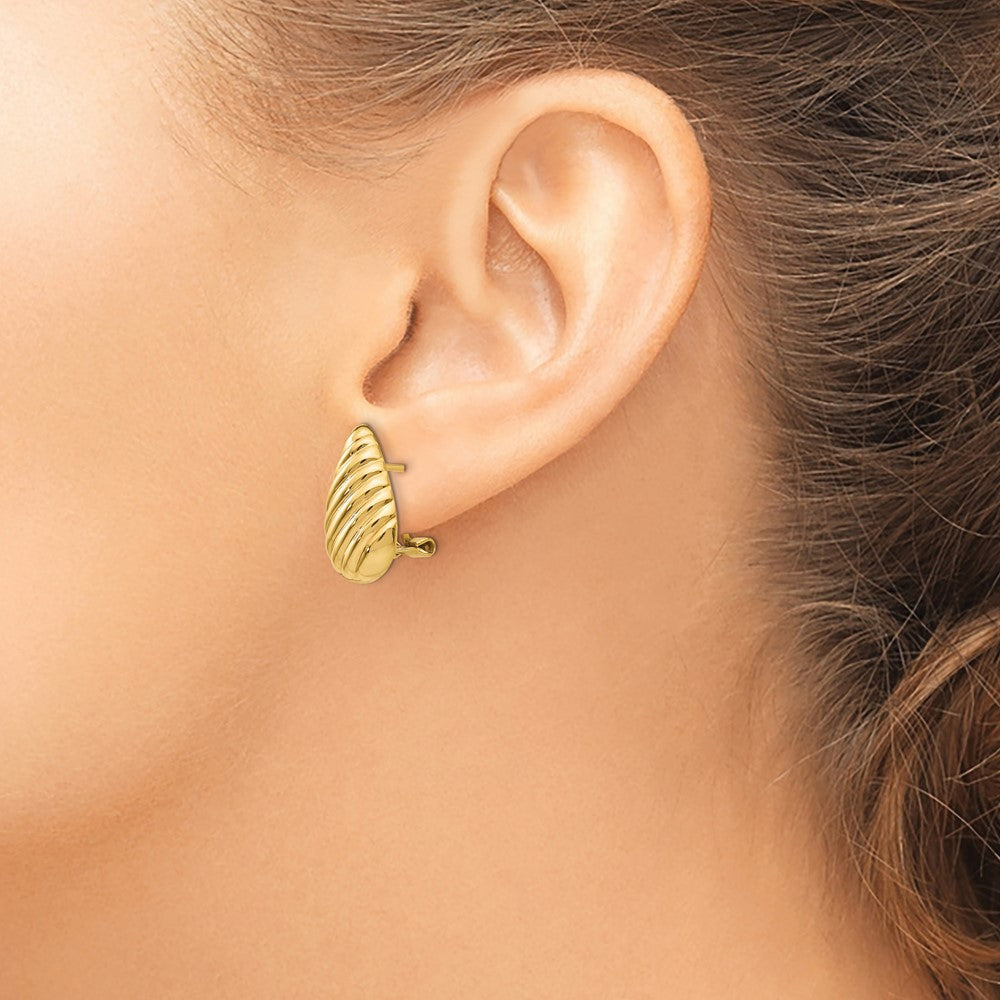 14k Polished Diagonal Teardrop Omega Back Post Earrings