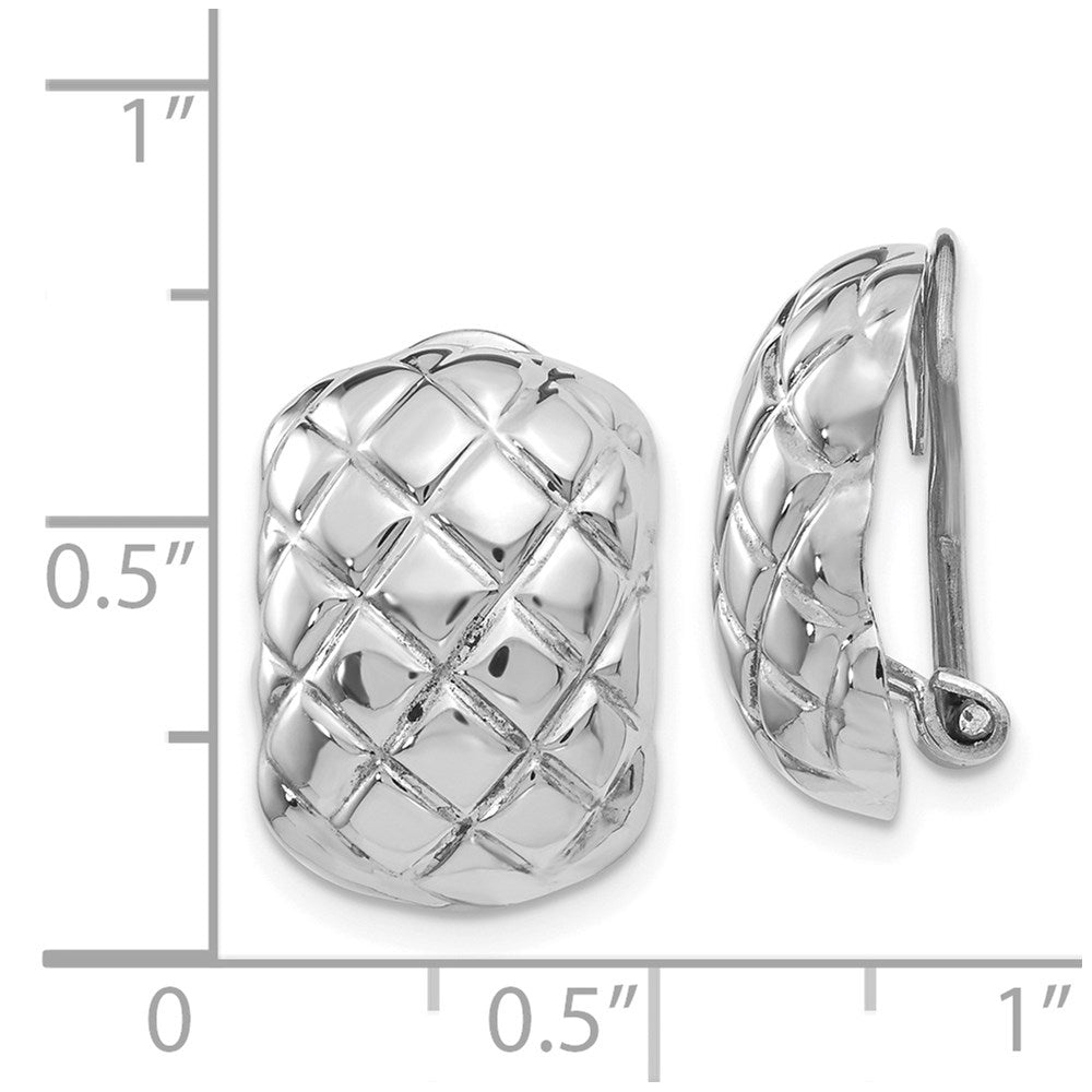 14k White Gold Polished Quilted Non-pierced Omega Back Earrings