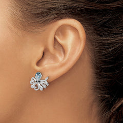 Sterling Silver Rhodium-plated Polished Blue and White Crystal Octopus Post Earrings