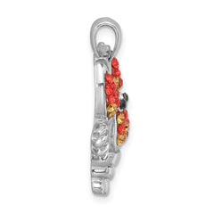 Sterling Silver Rhodium-plated Polished Orange Crystal Lobster Pendant