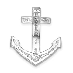 Sterling Silver Rhodium-Plated Polished Crystal Anchor Chain Slide - 2