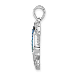 Sterling Silver Rhodium-plated Polished Crystal Seahorse Pendant