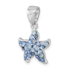 Sterling Silver Rhodium-plated Polished Blue Crystal Starfish Pendant