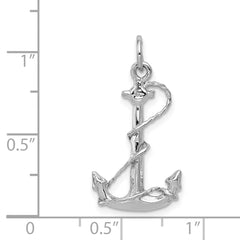14K White Gold Solid Polished 3-D Anchor Charm - 2