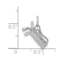 14k White Gold Solid Polished 3-D Golf Bag/Clubs Charm