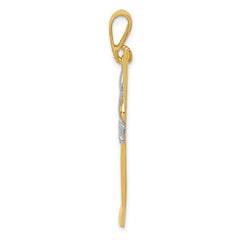 14K w/Rhodium Solid Polished Hockey Stick Pendant