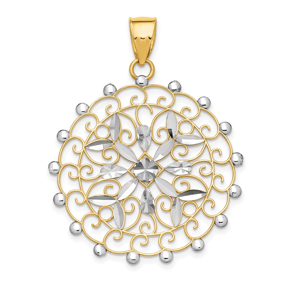 14k White Rhodium Diamond-cut Filigree Pendant - 2