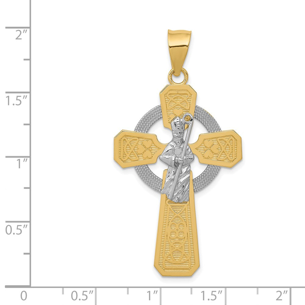 14k Two-tone and Rhodium St. Patrick Celtic Cross Pendant